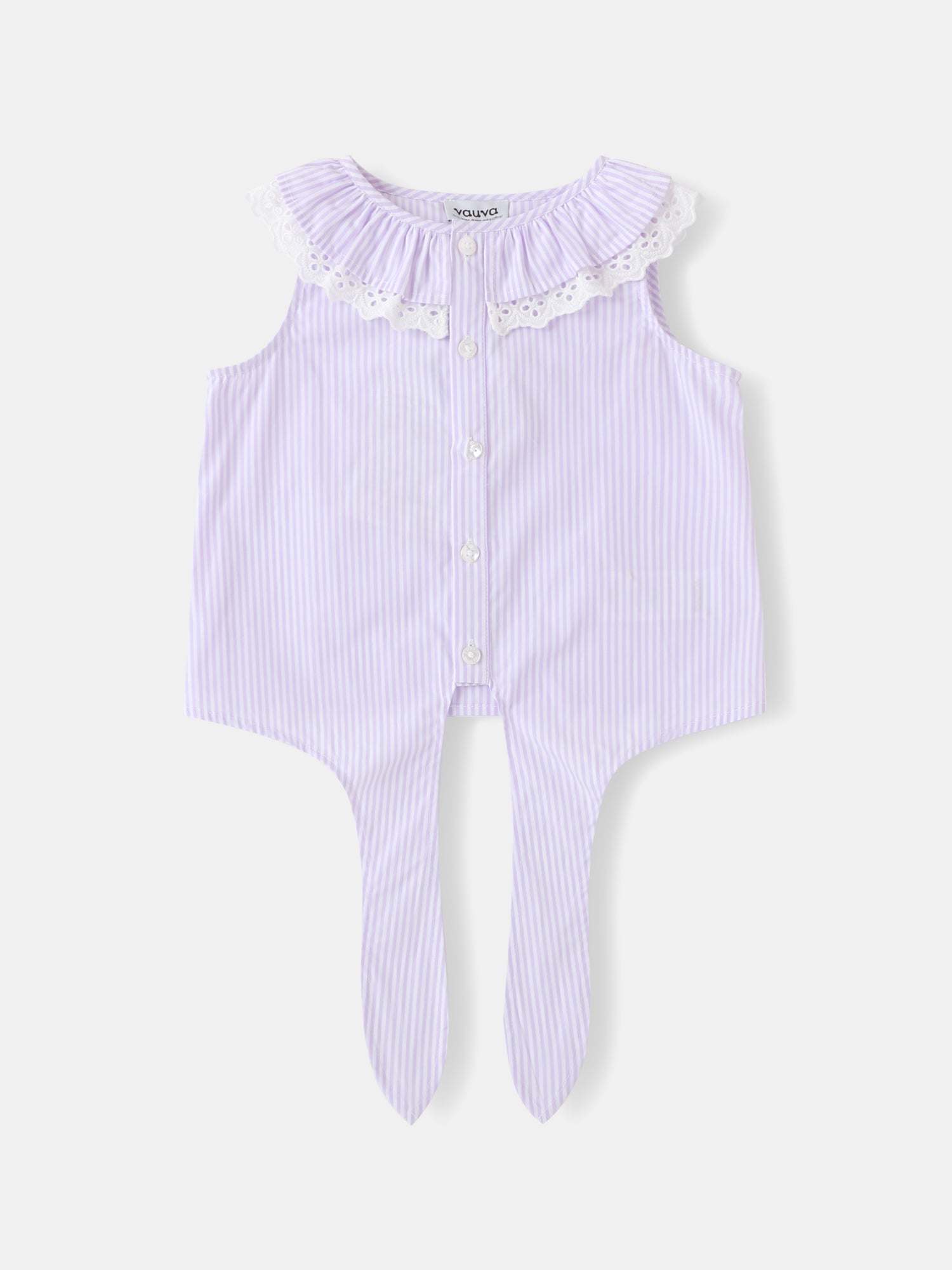 Kid Lace-Trimmed Collar Sleeveless Tie Bottom Top