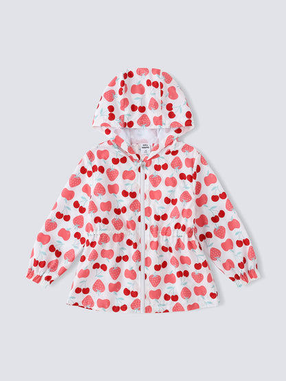 Kid All-Over Berries Print Zipped Windbreaker