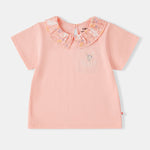 Kid Ruffle Collar Short Sleeve Bunny Print Tee