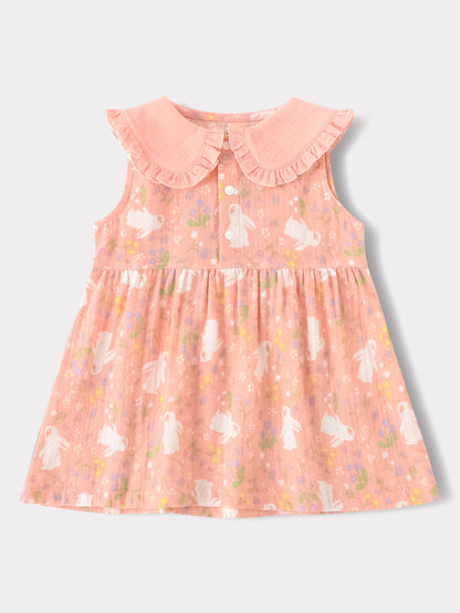 Baby Babydoll Collar Sleeveless All-Over Bunny Print Dress &amp; Knicker Set