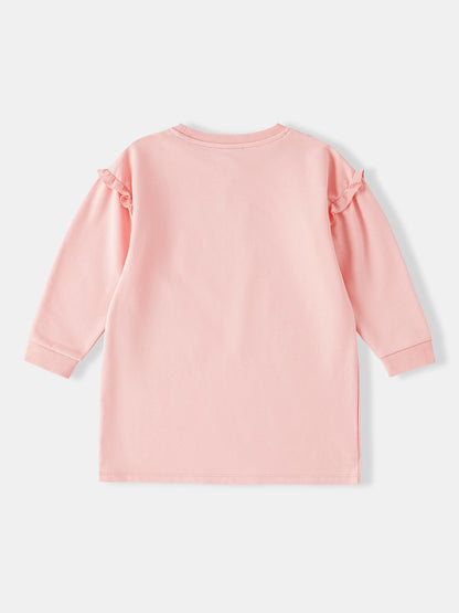 Kid Long Sleeve Strawberry Applique Sweatdress