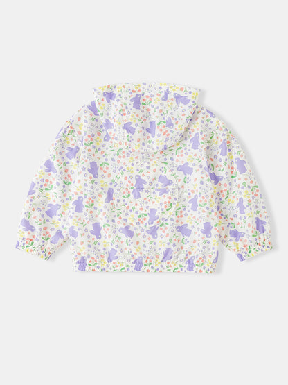 Kid All-Over Bunny Print Frills Zipped Windbreaker