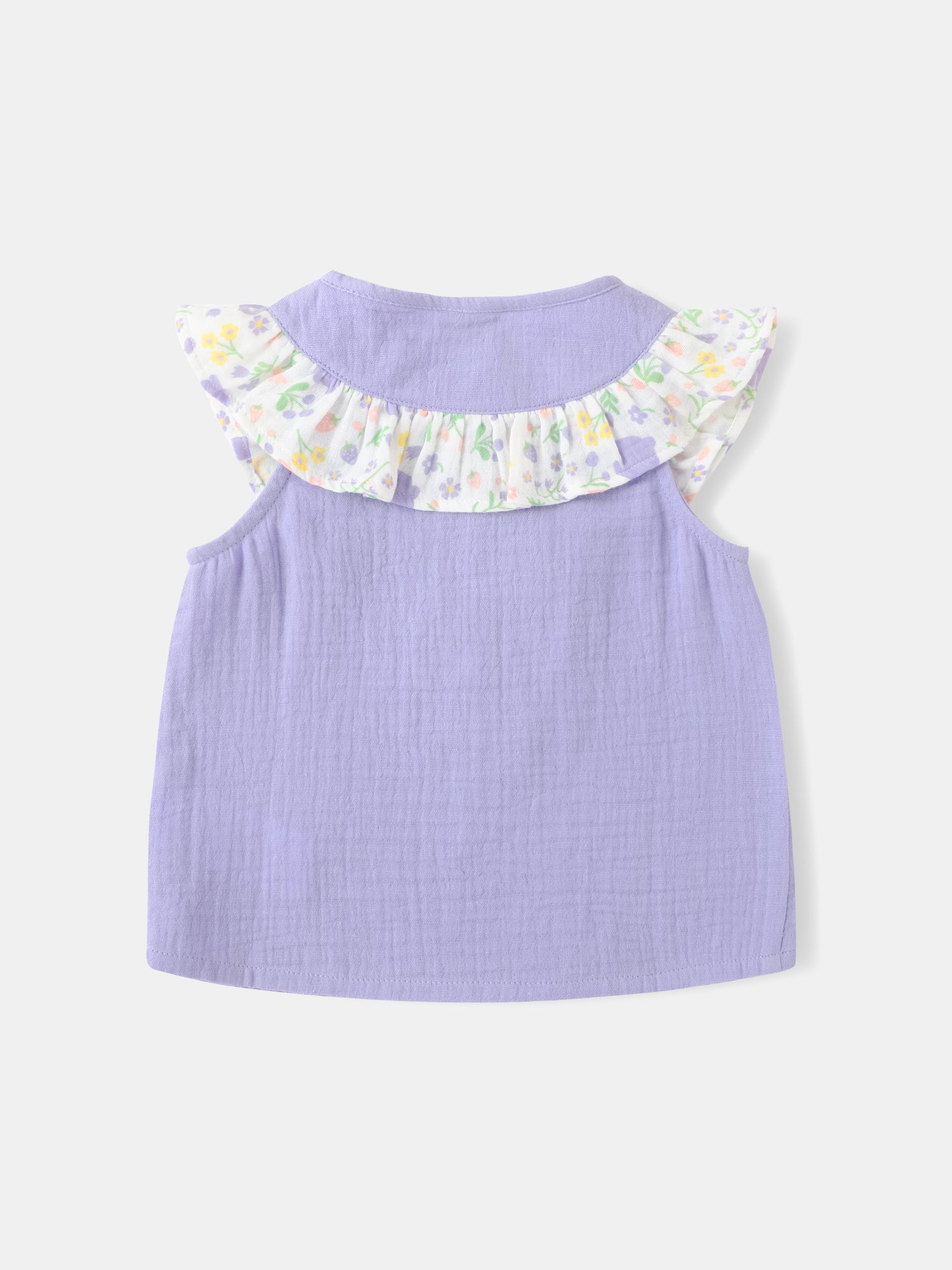 Baby Sleeveless All-Over Bunny Print Ruffle Two-Tone Top