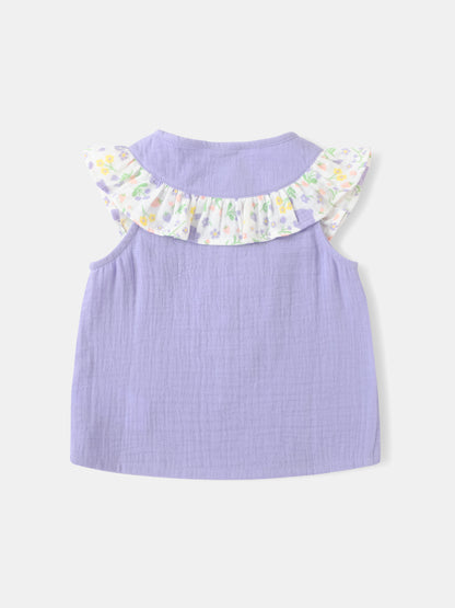 Baby Sleeveless All-Over Bunny Print Ruffle Two-Tone Top