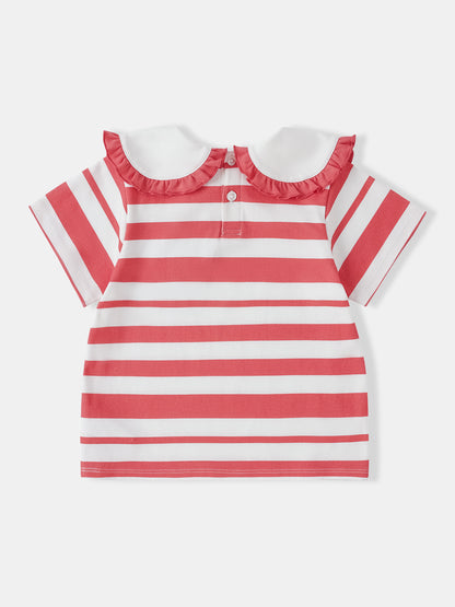Kid Puritan Collar Short Sleeve Stripe Print Top