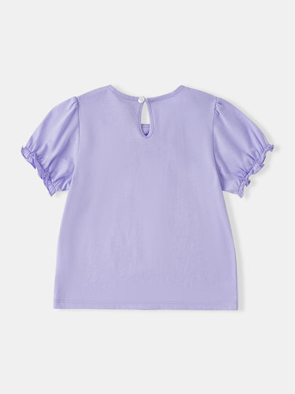 Kid Signature Collar Short Sleeve Bunny Print Tee