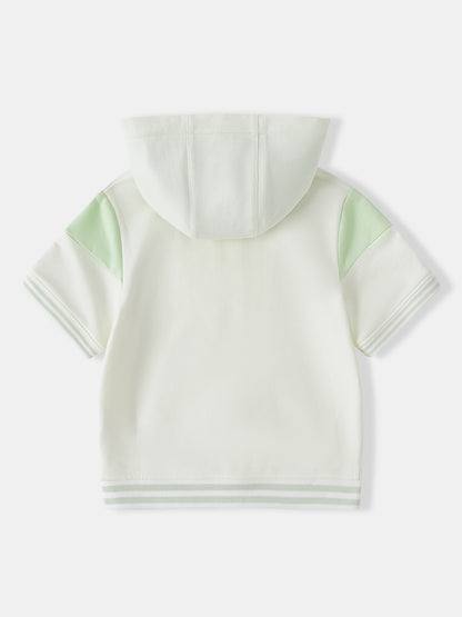 Kid Short Sleeve Logo Embroidery Zipped Hoodie