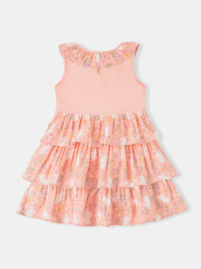 Kid Sleeveless All-Over Bunny Print Layered Dress
