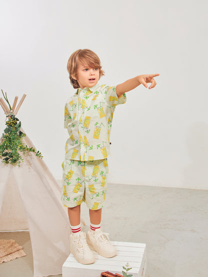 Kid All-Over Lemon Tea Print Shorts