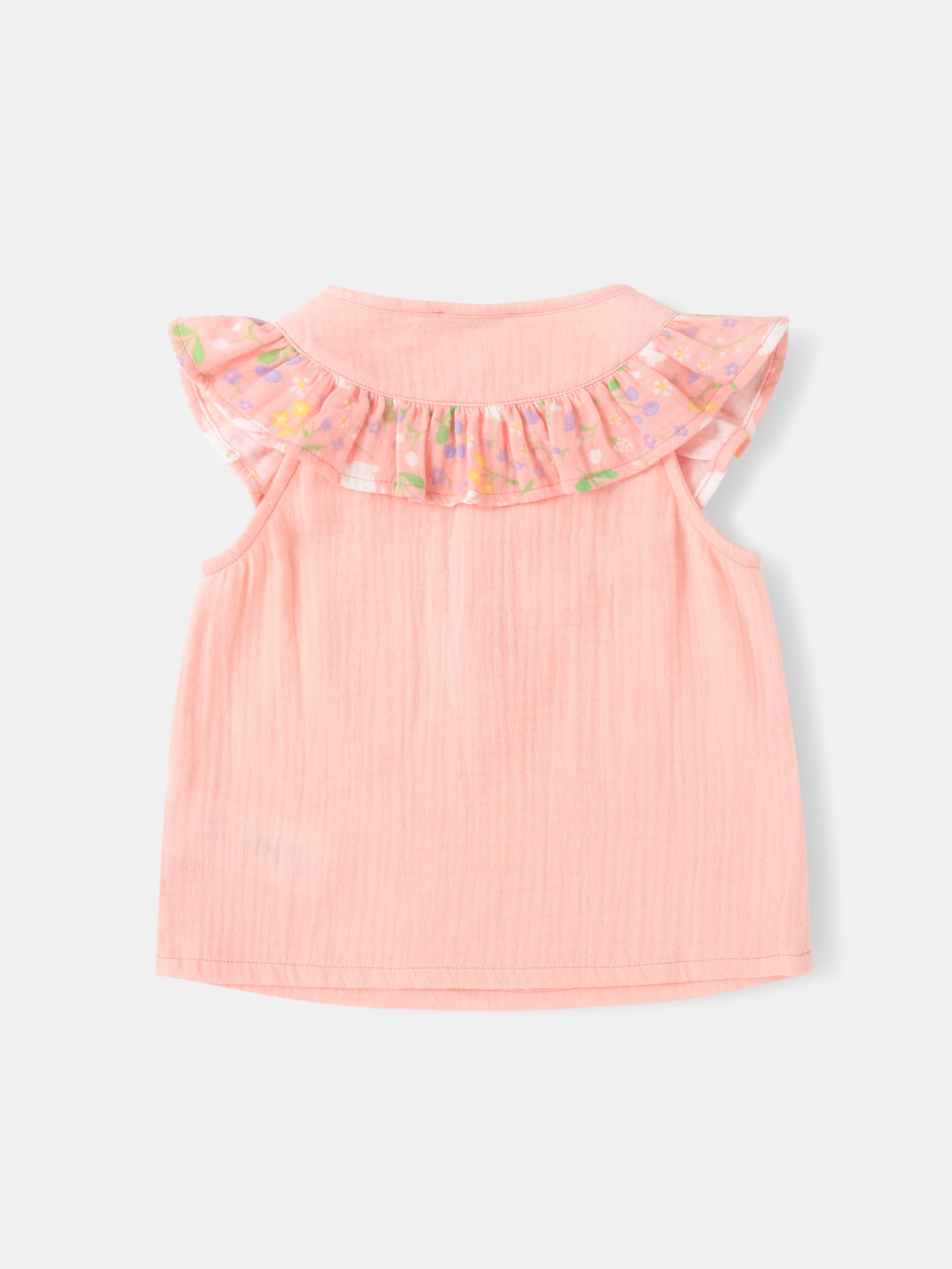 Baby Sleeveless All-Over Bunny Print Ruffle Two-Tone Top