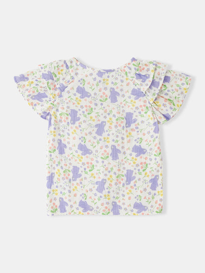 Kid All-Over Bunny Print Frills Top
