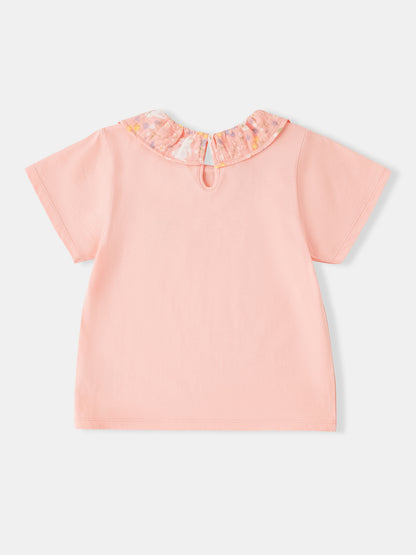 Kid Ruffle Collar Short Sleeve Bunny Print Tee