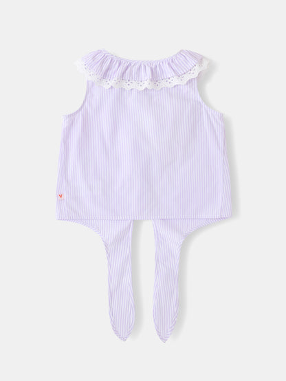 Kid Lace-Trimmed Collar Sleeveless Tie Bottom Top