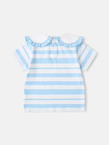 Kid Puritan Collar Short Sleeve Stripe Print Top