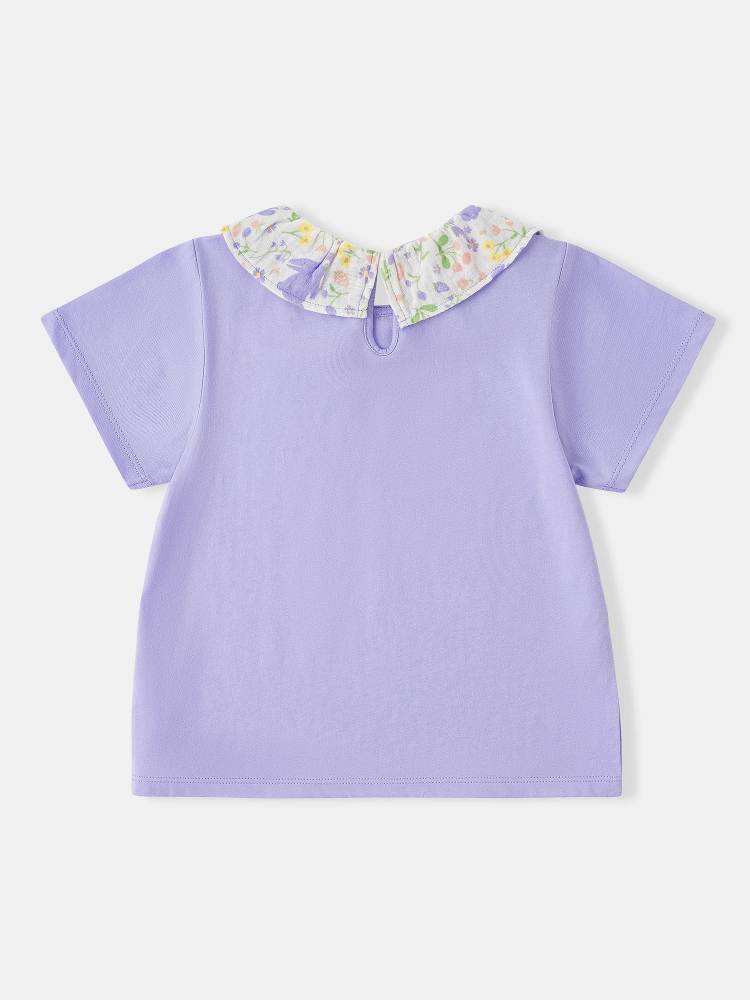 Kid Ruffle Collar Short Sleeve Bunny Print Tee