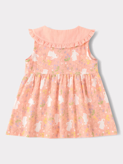 Baby Babydoll Collar Sleeveless All-Over Bunny Print Dress &amp; Knicker Set