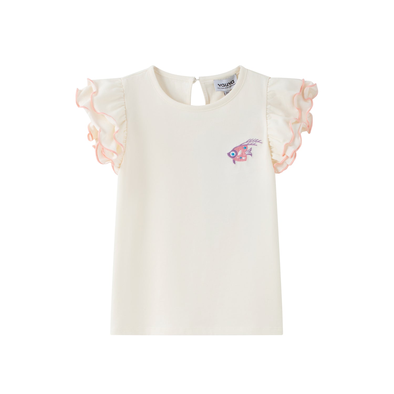 VAUVA Vauva SS24 - Toddler Girl Fish Embroidered Short Sleeve T-Shirt Top - White Top &amp; Bottom Set