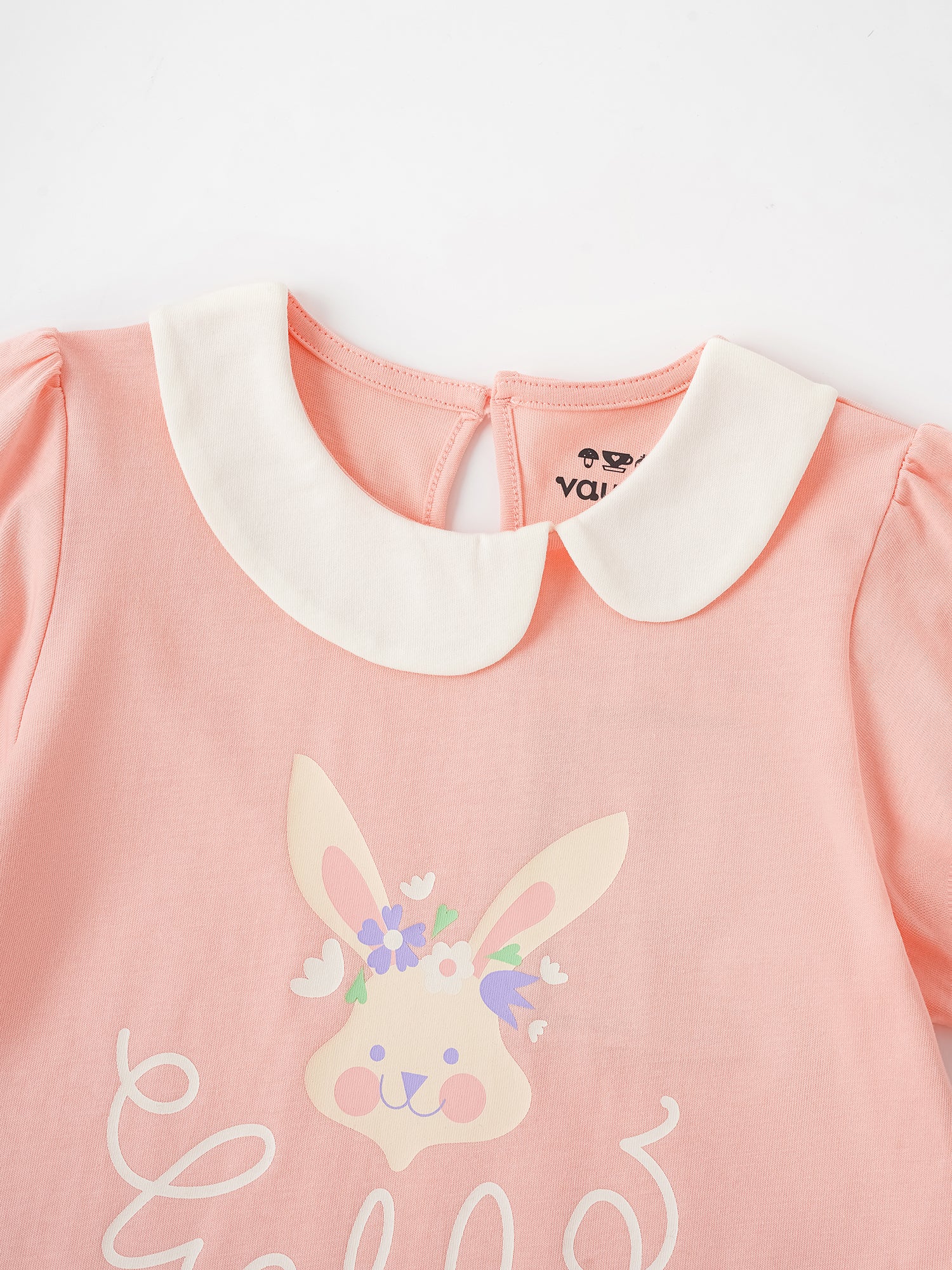 Kid Signature Collar Short Sleeve Bunny Print Tee