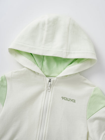 Kid Short Sleeve Logo Embroidery Zipped Hoodie