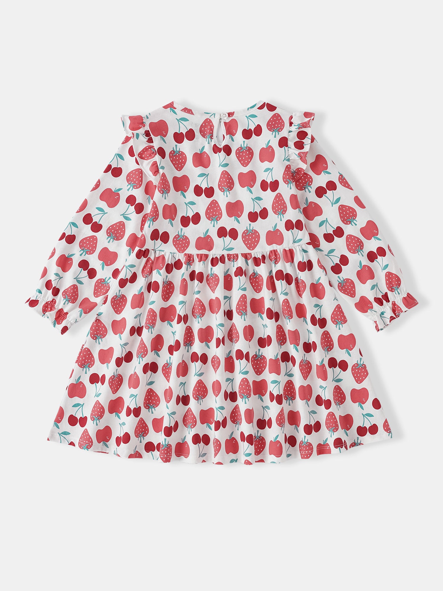 Kid Long Puff Sleeve All-Over Berries Print Dress