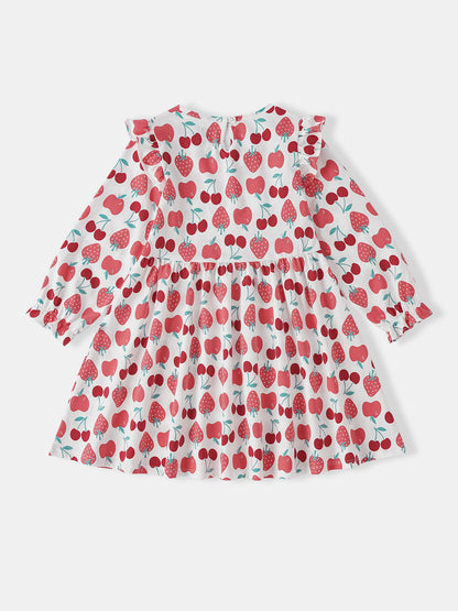 Kid Long Puff Sleeve All-Over Berries Print Dress