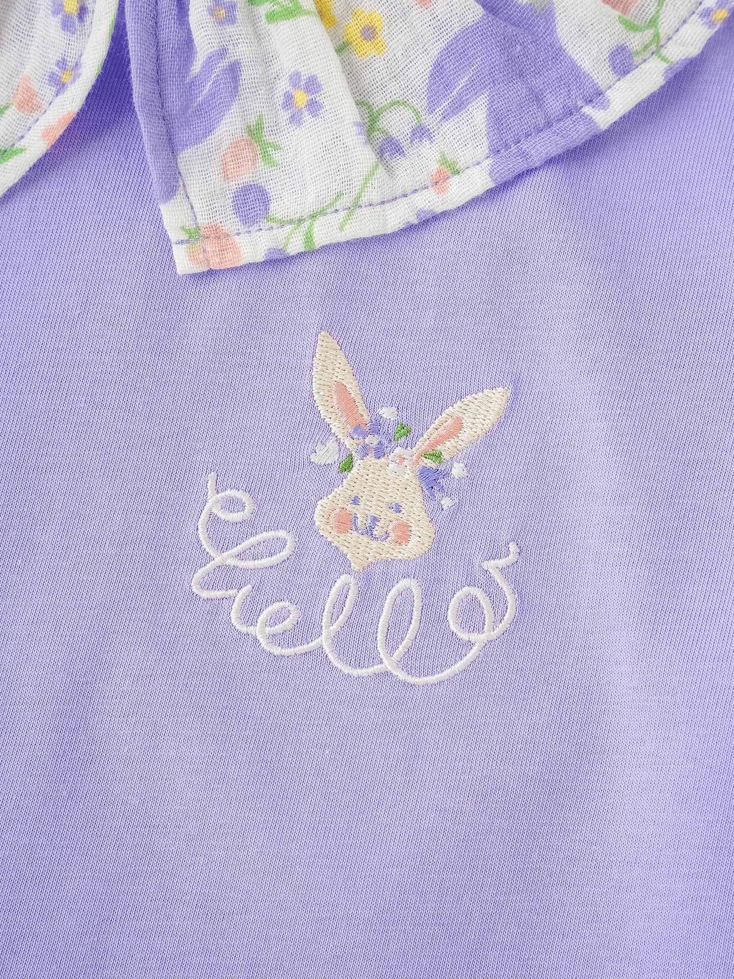Kid Ruffle Collar Short Sleeve Bunny Print Tee