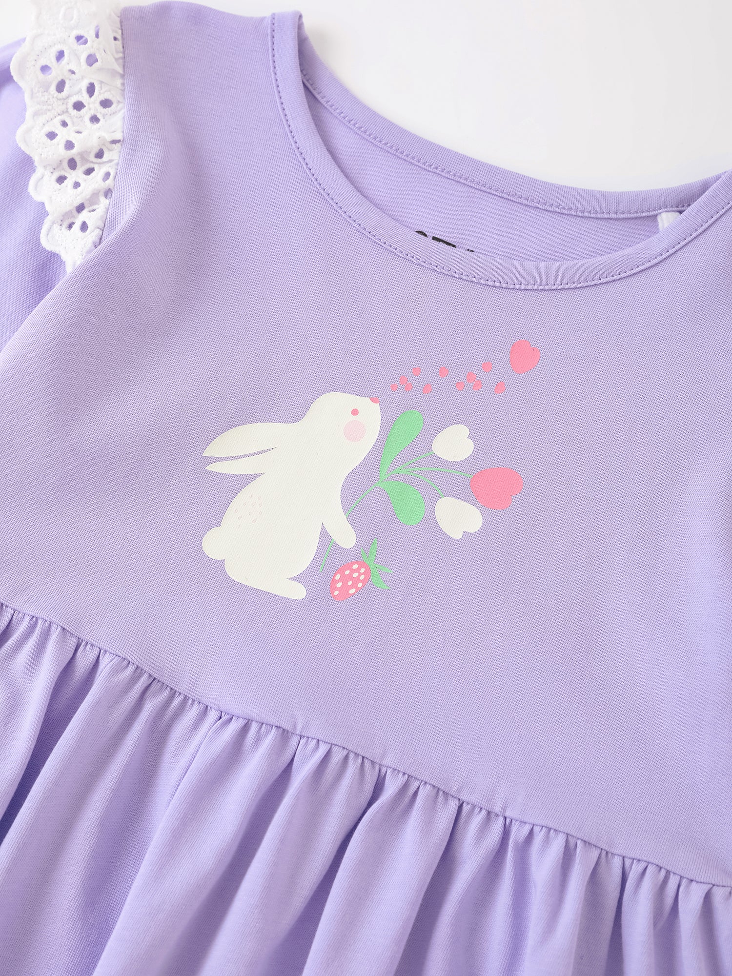Kid Short Sleeve Lace-Trimmed Bunny Print Dress