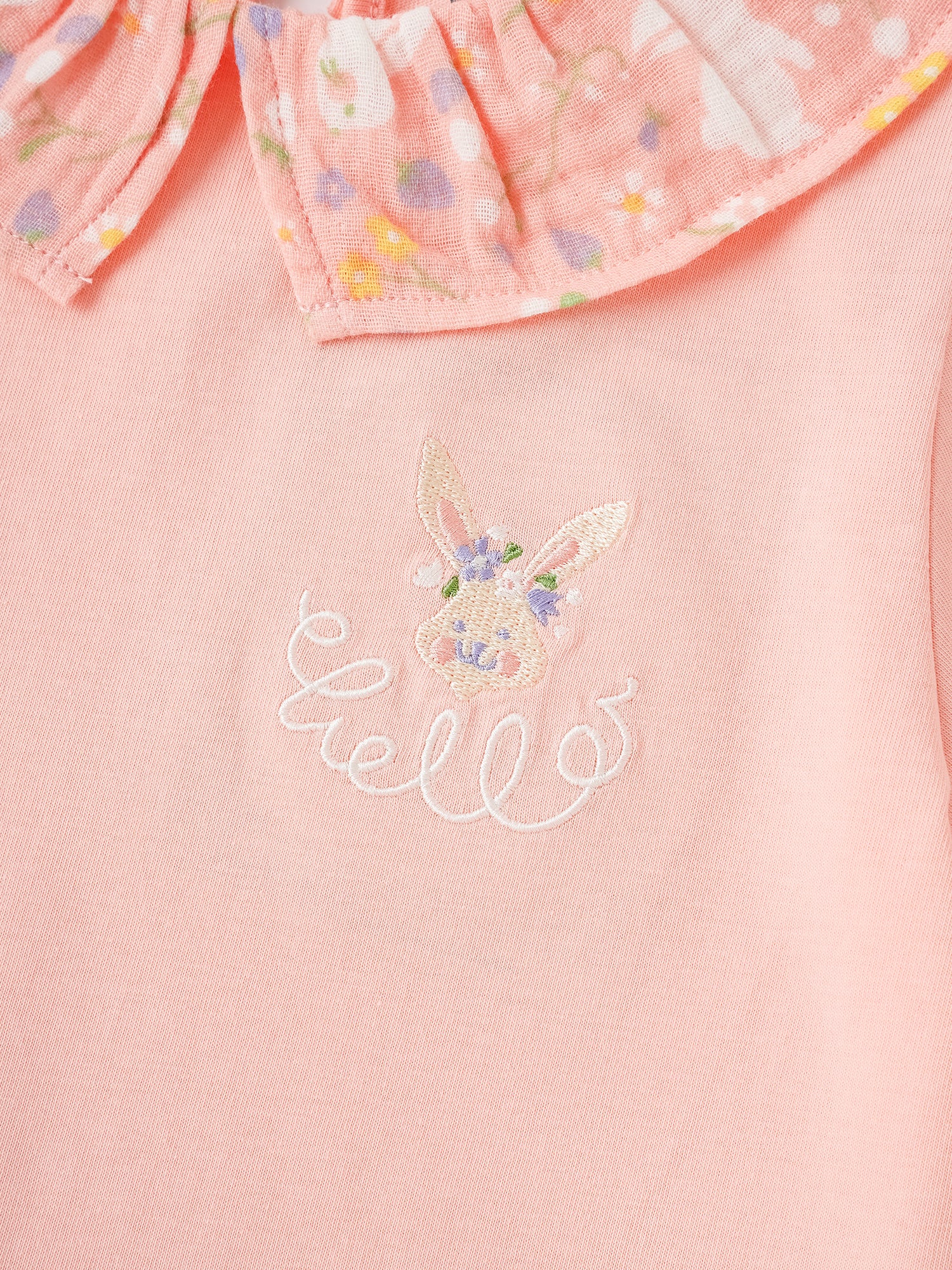 Kid Ruffle Collar Short Sleeve Bunny Print Tee