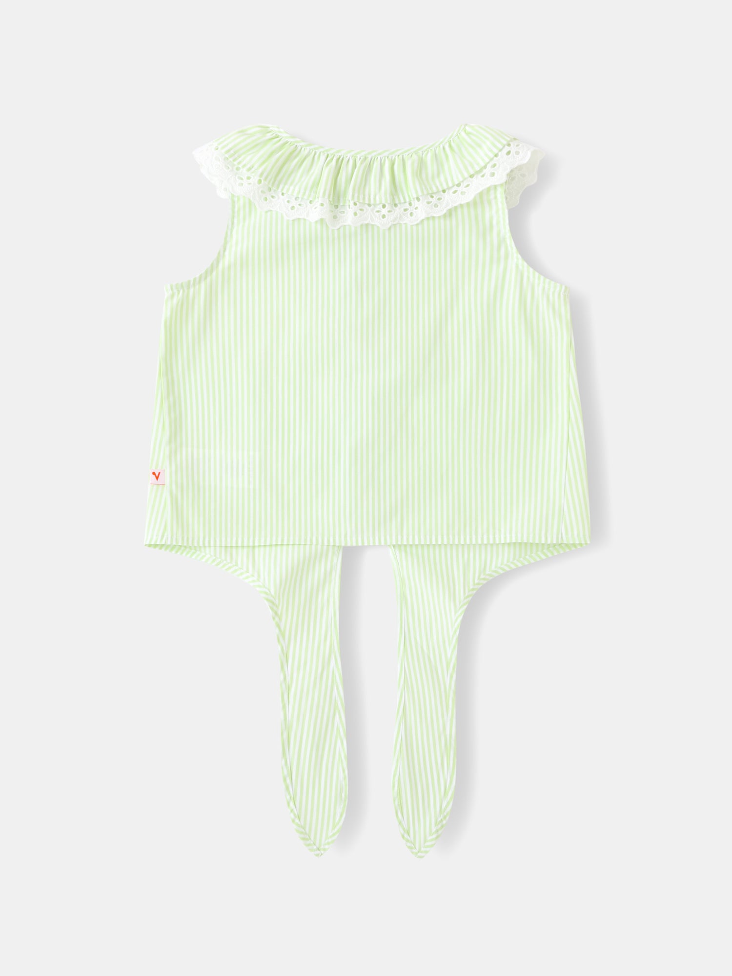 Kid Lace-Trimmed Collar Sleeveless Tie Bottom Top