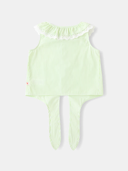 Kid Lace-Trimmed Collar Sleeveless Tie Bottom Top