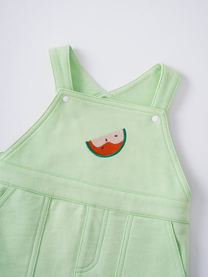 Baby Watermelon Embroidery Dungaree Shorts