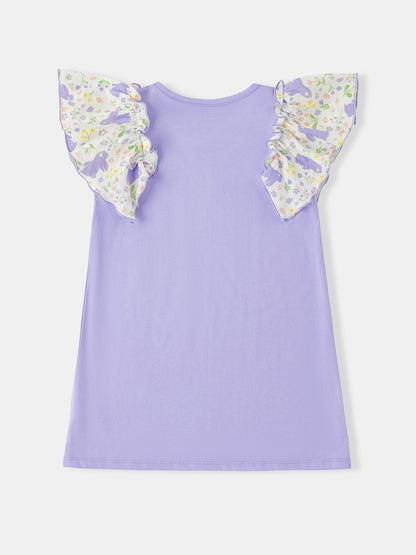 Kid Ruffle Cap Sleeve Bunny Print Dress