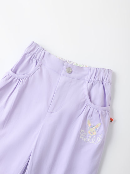 Kid Bunny Embroidery Barrel Pants