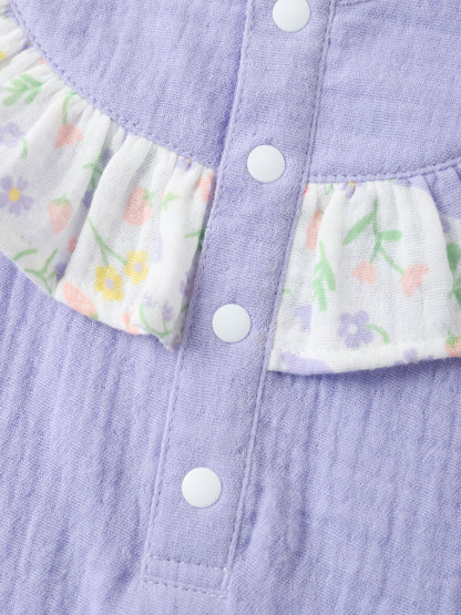 Baby Sleeveless All-Over Bunny Print Ruffle Two-Tone Top