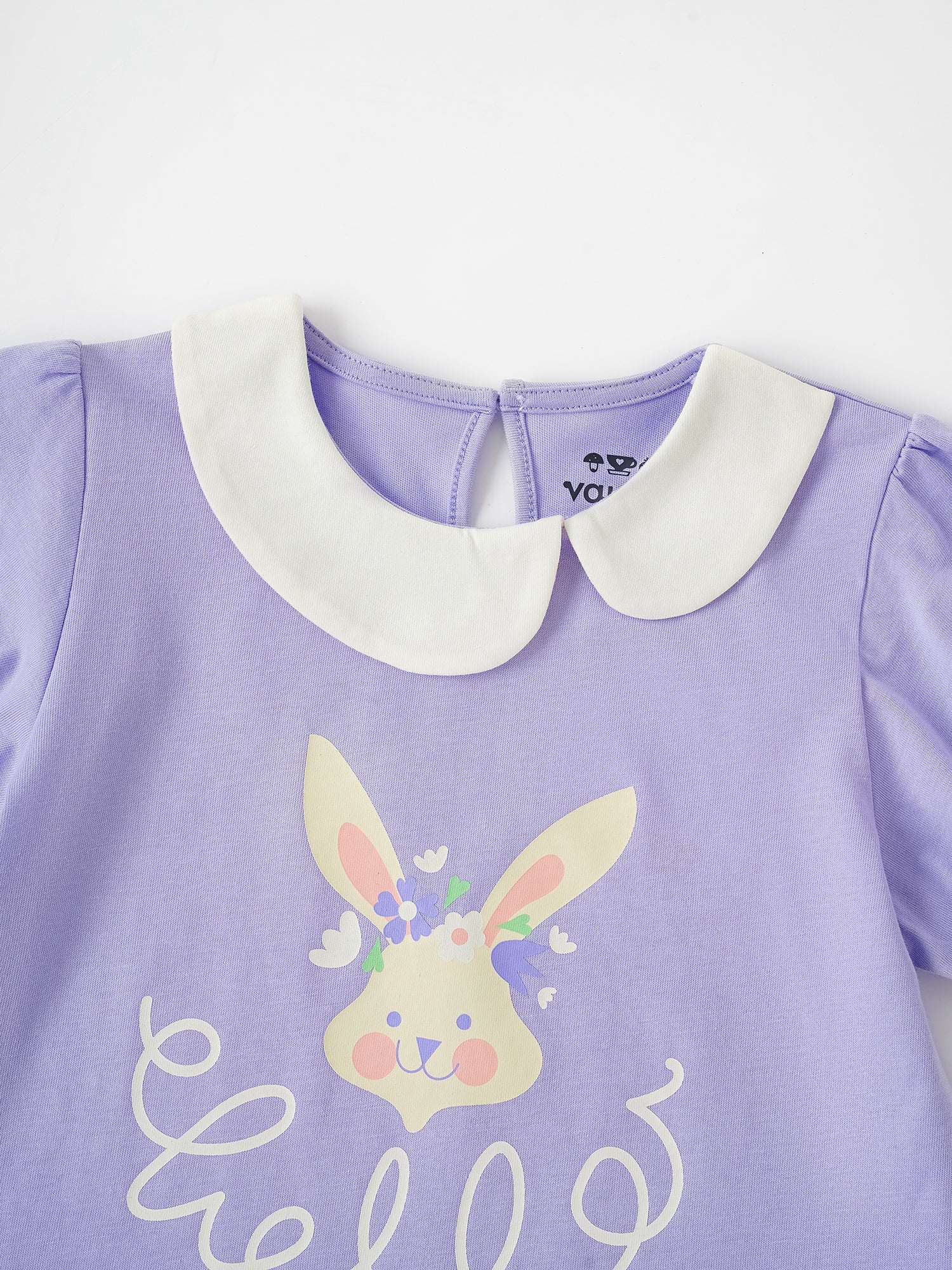 Kid Signature Collar Short Sleeve Bunny Print Tee