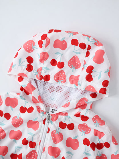 Kid All-Over Berries Print Zipped Windbreaker