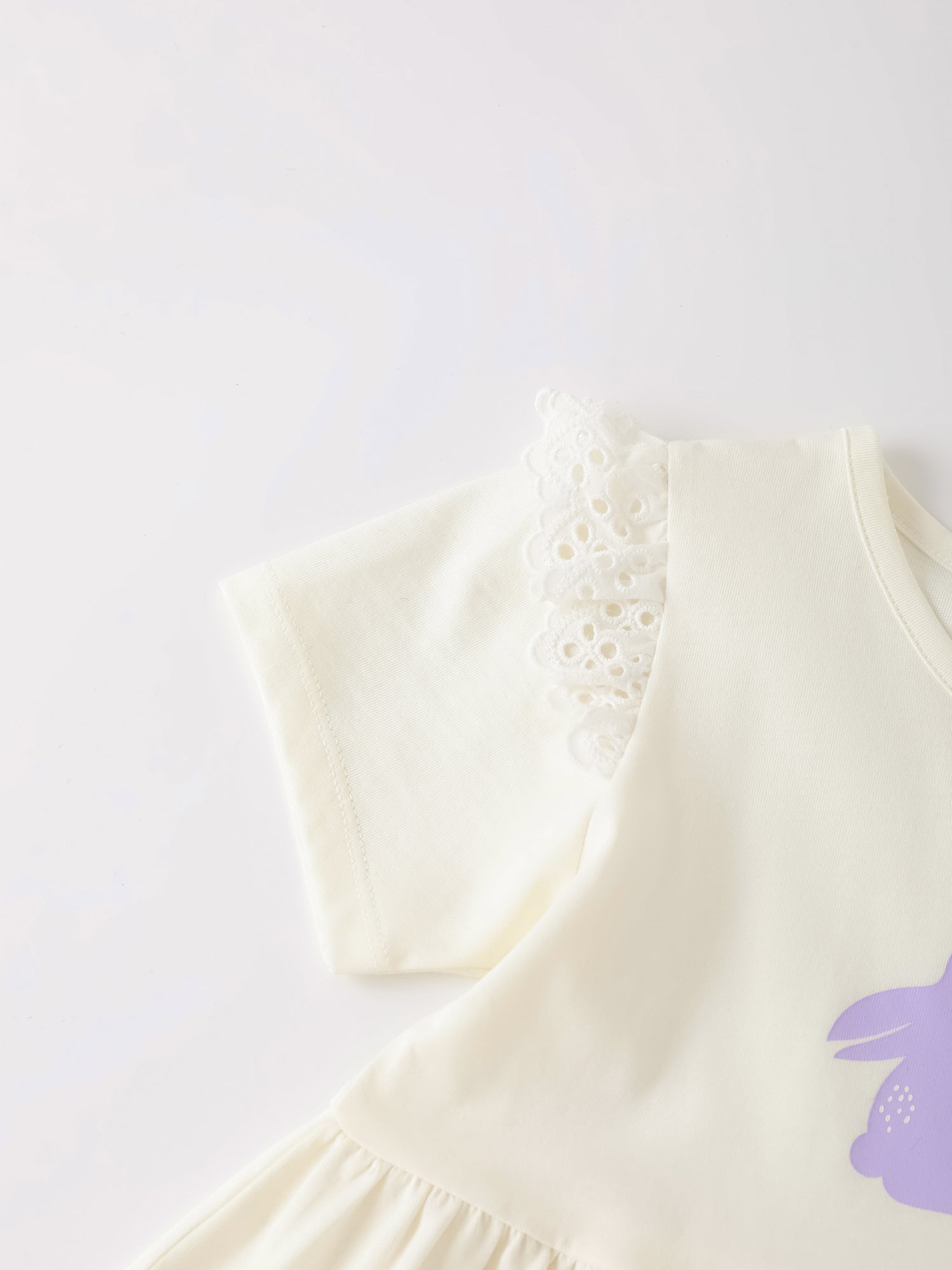 Kid Short Sleeve Lace-Trimmed Bunny Print Dress