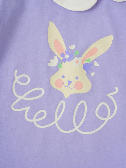 Kid Signature Collar Short Sleeve Bunny Print Tee