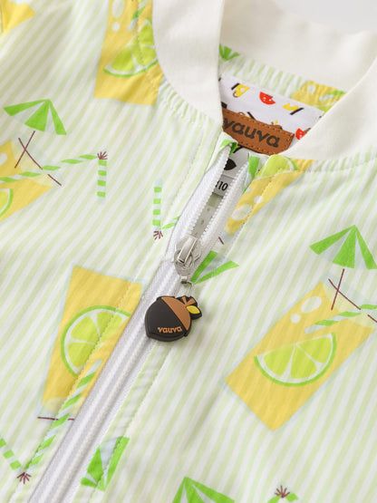 Kid All-Over Lemon Tea Print Zipped Bomber Jacket