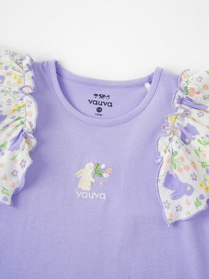 Kid Ruffle Cap Sleeve Bunny Print Dress