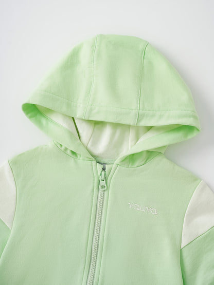 Kid Short Sleeve Logo Embroidery Zipped Hoodie