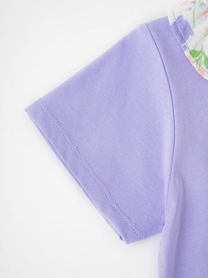 Kid Ruffle Collar Short Sleeve Bunny Print Tee