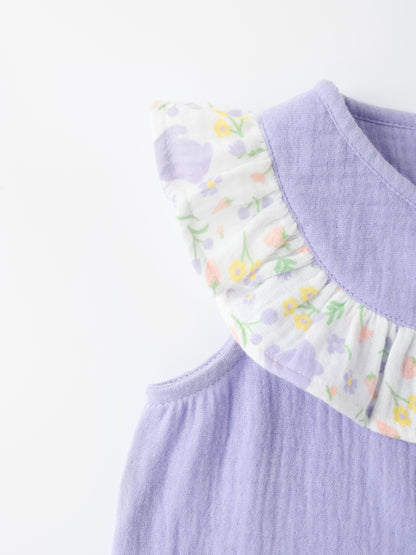 Baby Sleeveless All-Over Bunny Print Ruffle Two-Tone Top