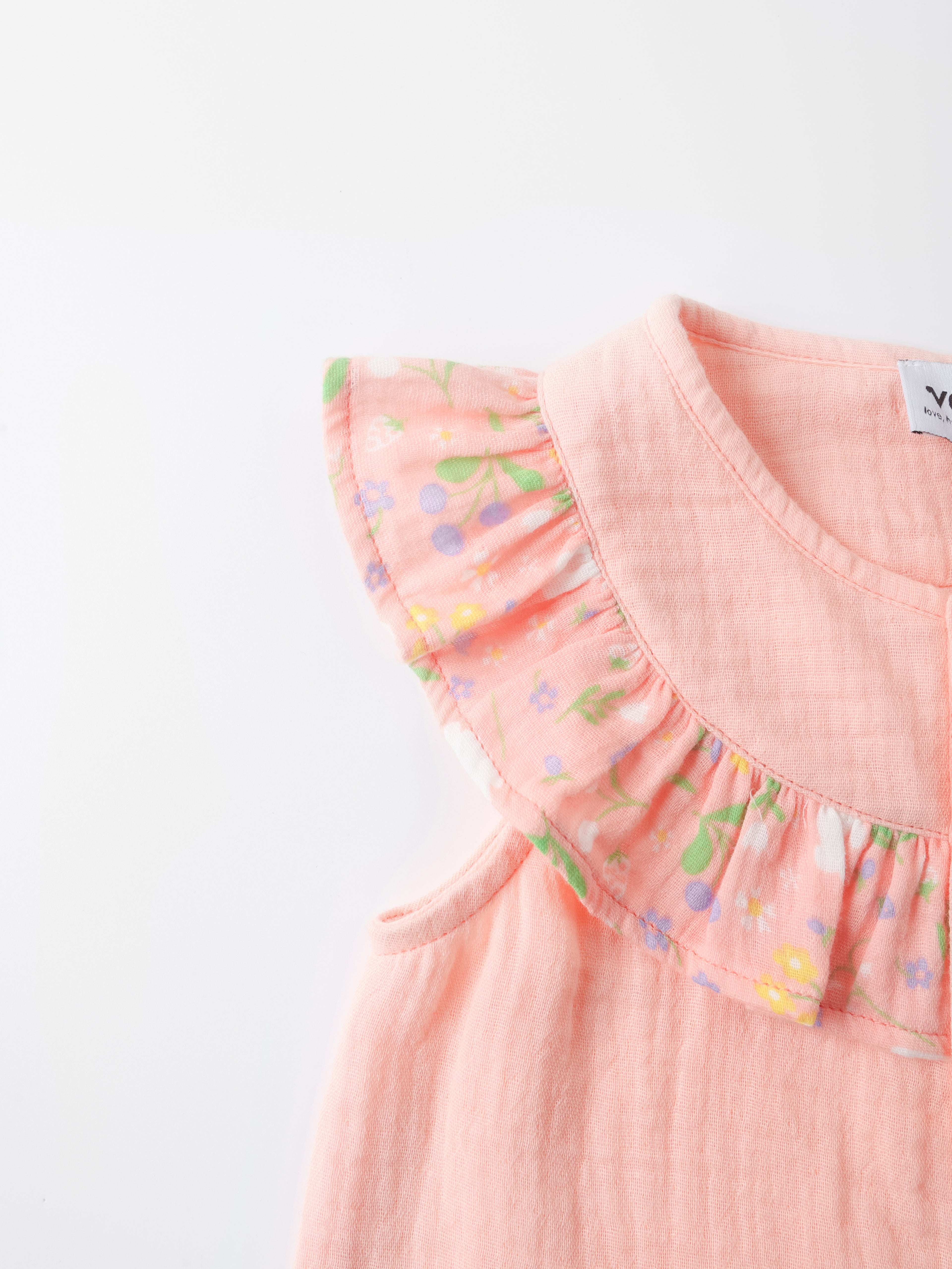 Baby Sleeveless All-Over Bunny Print Ruffle Two-Tone Top