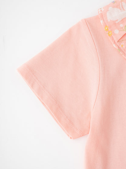 Kid Ruffle Collar Short Sleeve Bunny Print Tee
