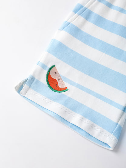 Kid Watermelon Embroidery Stripe Print Shorts