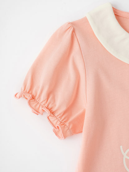 Kid Signature Collar Short Sleeve Bunny Print Tee