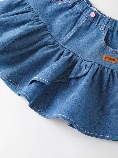 Kid Ruffle Bottom Denim Skirt