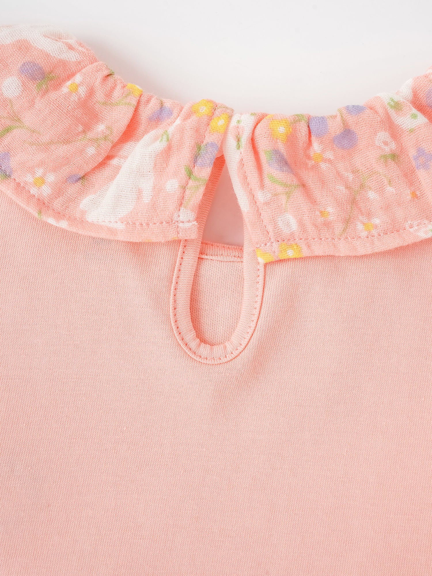 Kid Ruffle Collar Short Sleeve Bunny Print Tee