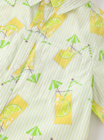 Kid Short Sleeve All-Over Lemon Tea Print Shirt